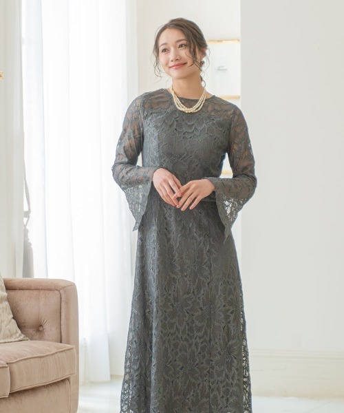 Jolie et Jolie(ジョリーエジョリー)の「花柄総レースフレアワンピースドレス(ドレス・レディース・グレー/ブラック・3L/LL/L/M)」の16枚目の写真