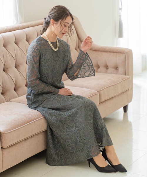 Jolie et Jolie(ジョリーエジョリー)の「花柄総レースフレアワンピースドレス(ドレス・レディース・グレー/ブラック・3L/LL/L/M)」の20枚目の写真