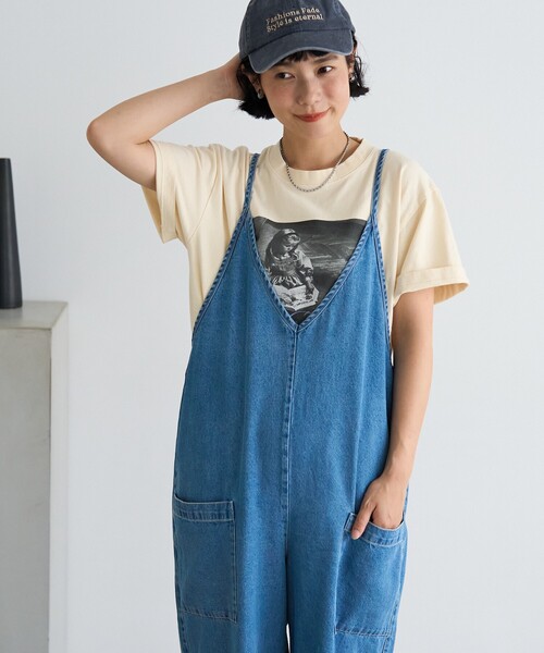 Vネックdenimサロペット FREAK'S STORE サロペット オーバーオール サマー Vネック