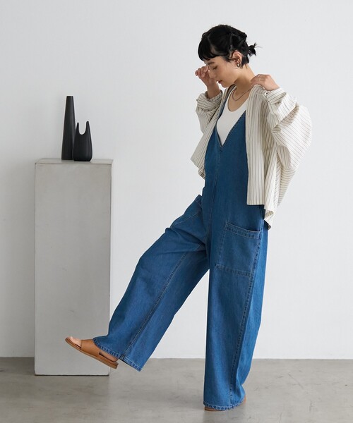 セール】サマー Vネック デニムサロペット/ レーヨン混 紐サロペ