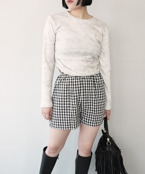 ニュースペーパー柄パンツ♡00 antiqua パンツ 「STCH」ペイズリー柄ハーフパンツ レディース