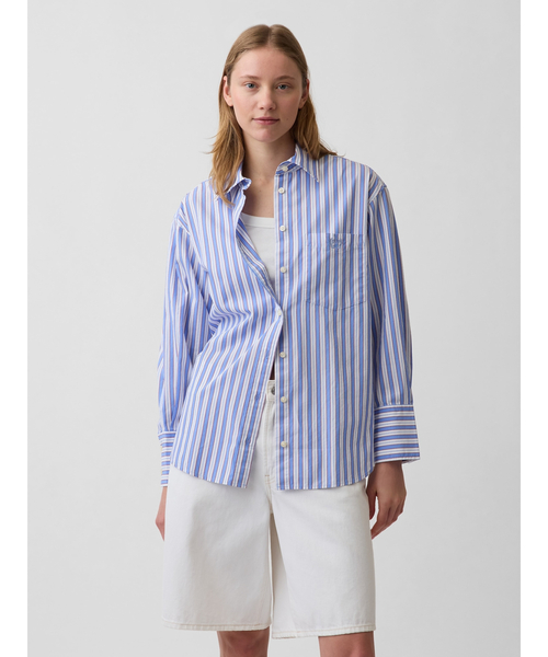 GAP（ギャップ）の「オーガニック コットンポプリン ビッグシャツ（シャツ/ブラウス・レディース・ホワイト×グリーン/ブルー/グリーン/ピンク/ブルー系その他/ピンク系その他/ホワイト×ブルー/レッド・S/XXS/XS/M/L）」の3枚目の写真
