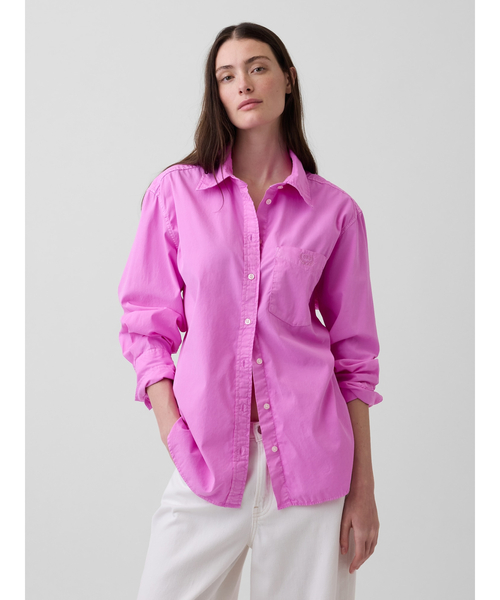 GAP（ギャップ）の「オーガニック コットンポプリン ビッグシャツ（シャツ/ブラウス・レディース・ホワイト×グリーン/ブルー/グリーン/ピンク/ブルー系その他/ピンク系その他・S/XXS/XS/M/L）」の6枚目の写真
