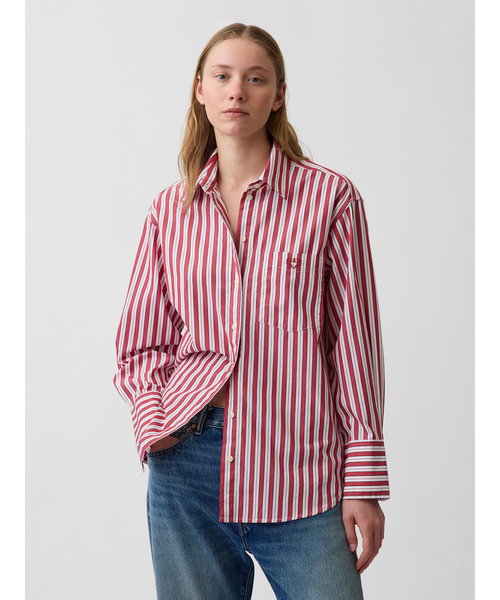 GAP（ギャップ）の「オーガニック コットンポプリン ビッグシャツ（シャツ/ブラウス・レディース・ホワイト×グリーン/ブルー/グリーン/ピンク/ブルー系その他/ピンク系その他/ホワイト×ブルー/レッド・S/XXS/XS/M/L）」の8枚目の写真