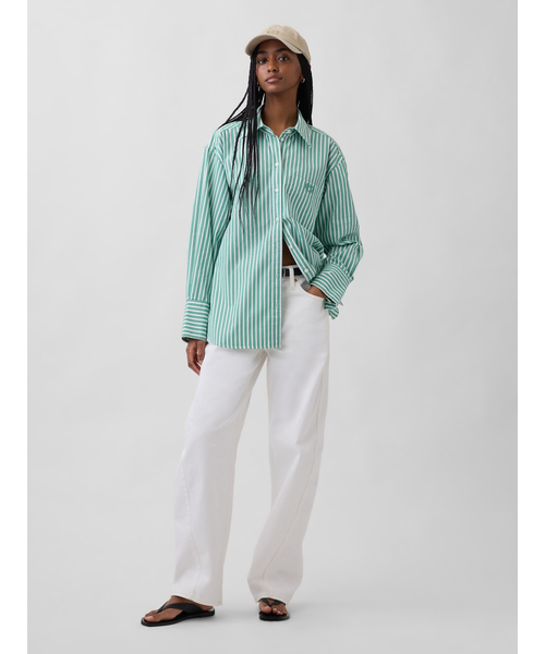 GAP（ギャップ）の「オーガニック コットンポプリン ビッグシャツ（シャツ/ブラウス・レディース・ホワイト×グリーン/ブルー/グリーン/ピンク/ブルー系その他/ピンク系その他・S/XXS/XS/M/L）」の10枚目の写真