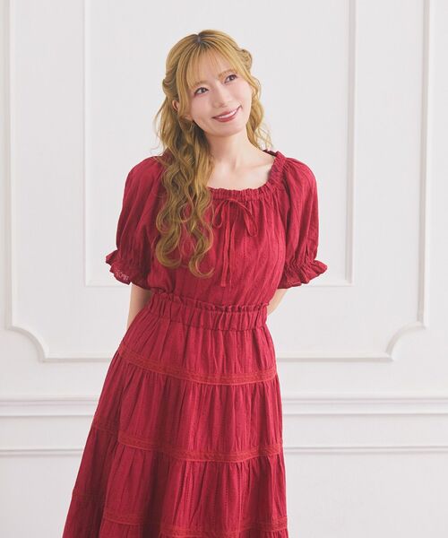 Areeam（アリーム）の「コットンレースラグランブラウス（シャツ/ブラウス・レディース・オフホワイト/レッド・FREE）」の6枚目の写真