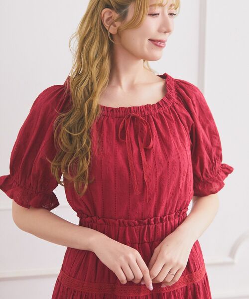 Areeam（アリーム）の「コットンレースラグランブラウス（シャツ/ブラウス・レディース・オフホワイト/レッド・FREE）」の7枚目の写真