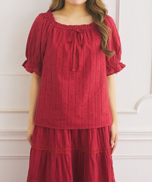 Areeam（アリーム）の「コットンレースラグランブラウス（シャツ/ブラウス・レディース・オフホワイト/レッド・FREE）」の8枚目の写真