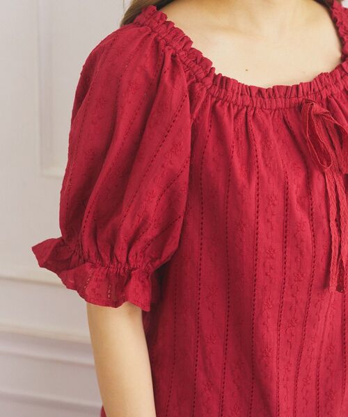 Areeam（アリーム）の「コットンレースラグランブラウス（シャツ/ブラウス・レディース・オフホワイト/レッド・FREE）」の4枚目の写真