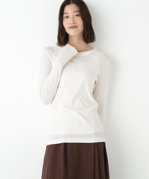 human woman(ヒューマンウーマン)の「◆シアークループルオーバー(Tシャツ/カットソー・レディース・グレー/ホワイト/ネイビー・MEDIUM)」の2枚目の写真