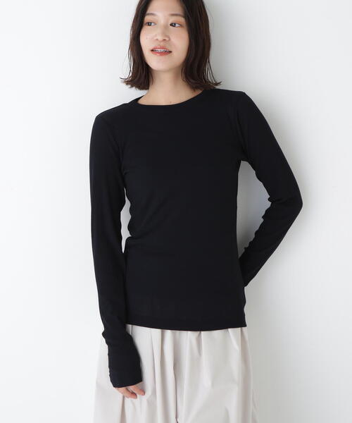 human woman(ヒューマンウーマン)の「◆シアークループルオーバー(Tシャツ/カットソー・レディース・グレー/ホワイト/ネイビー・MEDIUM)」の5枚目の写真