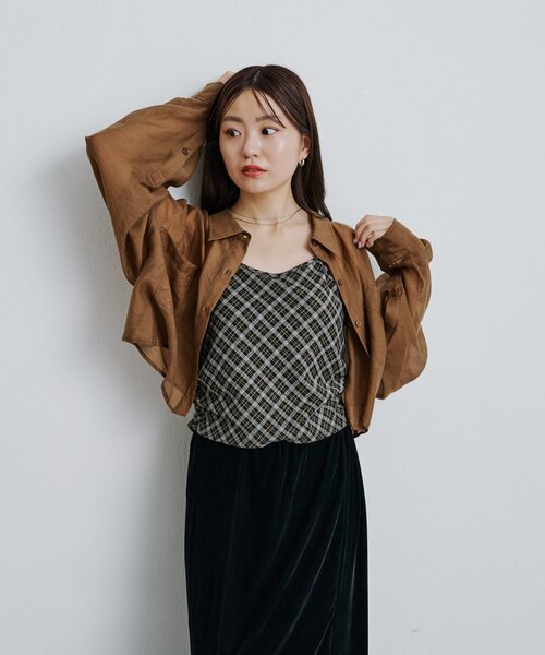 Kastane（カスタネ）の「チェックジャガードキャミ（キャミソール・レディース・アイボリー/ブラック/ブラウン・FREE）」の4枚目の写真