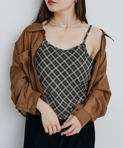 Kastane（カスタネ）の「チェックジャガードキャミ（キャミソール・レディース・アイボリー/ブラック/ブラウン・FREE）」の3枚目の写真