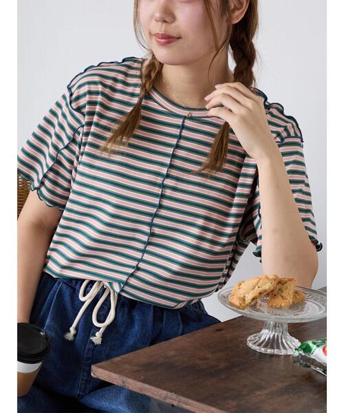 ehka sopo(エヘカソポ)の「配色メローボーダーTシャツ(Tシャツ/カットソー・レディース・モカ/ミント/イエロー/ピンク・F)」の1枚目の写真