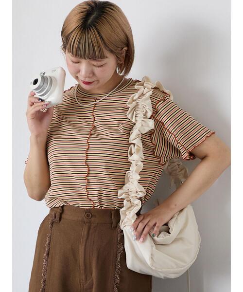 ehka sopo(エヘカソポ)の「配色メローボーダーTシャツ(Tシャツ/カットソー・レディース・モカ/ミント/イエロー/ピンク・F)」の4枚目の写真