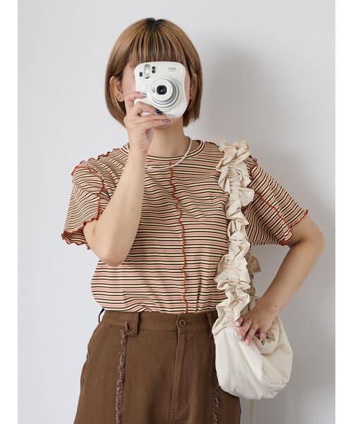 ehka sopo(エヘカソポ)の「配色メローボーダーTシャツ(Tシャツ/カットソー・レディース・モカ/ミント/イエロー/ピンク・F)」の5枚目の写真