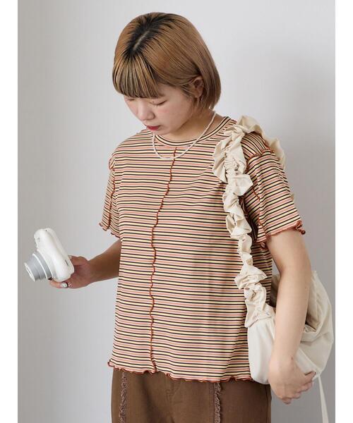 ehka sopo(エヘカソポ)の「配色メローボーダーTシャツ(Tシャツ/カットソー・レディース・モカ/ミント/イエロー/ピンク・F)」の7枚目の写真