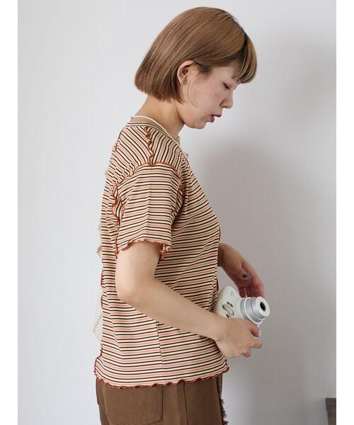 ehka sopo(エヘカソポ)の「配色メローボーダーTシャツ(Tシャツ/カットソー・レディース・モカ/ミント/イエロー/ピンク・F)」の8枚目の写真
