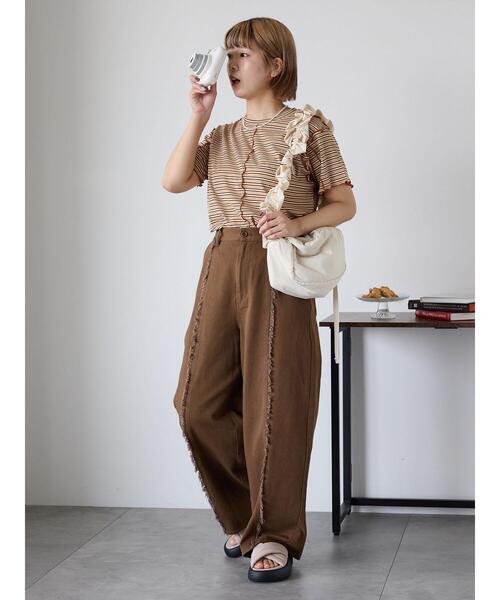 ehka sopo(エヘカソポ)の「配色メローボーダーTシャツ(Tシャツ/カットソー・レディース・モカ/ミント/イエロー/ピンク・F)」の11枚目の写真