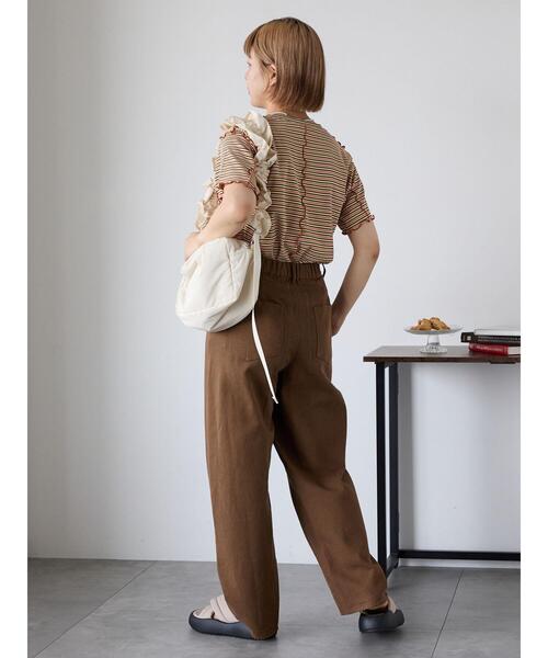 ehka sopo(エヘカソポ)の「配色メローボーダーTシャツ(Tシャツ/カットソー・レディース・モカ/ミント/イエロー/ピンク・F)」の13枚目の写真