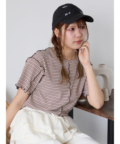 ehka sopo(エヘカソポ)の「配色メローボーダーTシャツ(Tシャツ/カットソー・レディース・モカ/ミント/イエロー/ピンク・F)」の14枚目の写真