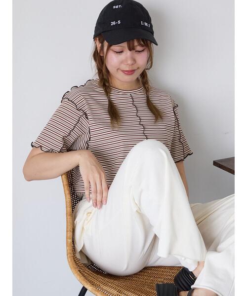 ehka sopo(エヘカソポ)の「配色メローボーダーTシャツ(Tシャツ/カットソー・レディース・モカ/ミント/イエロー/ピンク・F)」の15枚目の写真