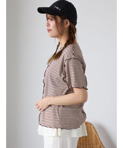 ehka sopo(エヘカソポ)の「配色メローボーダーTシャツ(Tシャツ/カットソー・レディース・モカ/ミント/イエロー/ピンク・F)」の16枚目の写真