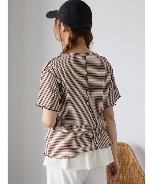 ehka sopo(エヘカソポ)の「配色メローボーダーTシャツ(Tシャツ/カットソー・レディース・モカ/ミント/イエロー/ピンク・F)」の17枚目の写真