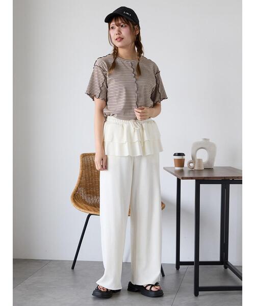 ehka sopo(エヘカソポ)の「配色メローボーダーTシャツ(Tシャツ/カットソー・レディース・モカ/ミント/イエロー/ピンク・F)」の18枚目の写真