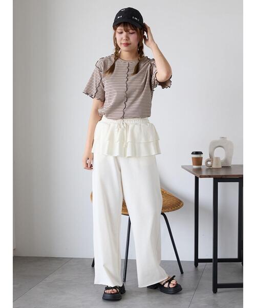 ehka sopo(エヘカソポ)の「配色メローボーダーTシャツ(Tシャツ/カットソー・レディース・モカ/ミント/イエロー/ピンク・F)」の19枚目の写真