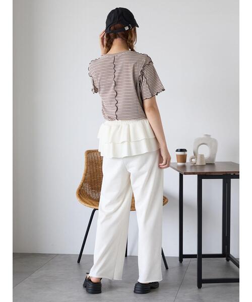 ehka sopo(エヘカソポ)の「配色メローボーダーTシャツ(Tシャツ/カットソー・レディース・モカ/ミント/イエロー/ピンク・F)」の21枚目の写真