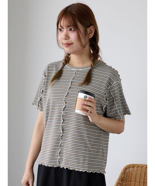 ehka sopo(エヘカソポ)の「配色メローボーダーTシャツ(Tシャツ/カットソー・レディース・モカ/ミント/イエロー/ピンク・F)」の22枚目の写真