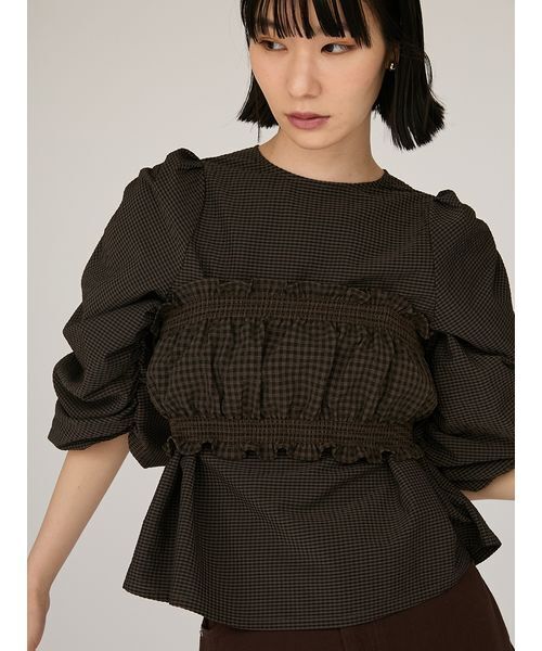 emmi(エミ)の「ギンガムチェック2ピースブラウス(シャツ/ブラウス・レディース・ブラウン/アイボリー・F)」の10枚目の写真