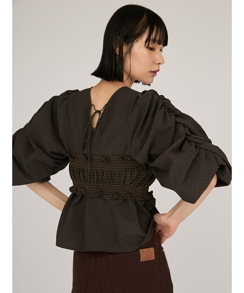 emmi(エミ)の「ギンガムチェック2ピースブラウス(シャツ/ブラウス・レディース・ブラウン/アイボリー・F)」の12枚目の写真