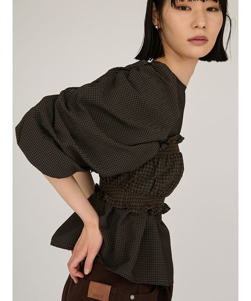 emmi(エミ)の「ギンガムチェック2ピースブラウス(シャツ/ブラウス・レディース・ブラウン/アイボリー・F)」の13枚目の写真