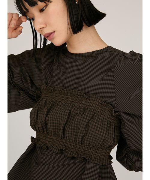 emmi(エミ)の「ギンガムチェック2ピースブラウス(シャツ/ブラウス・レディース・ブラウン/アイボリー・F)」の14枚目の写真
