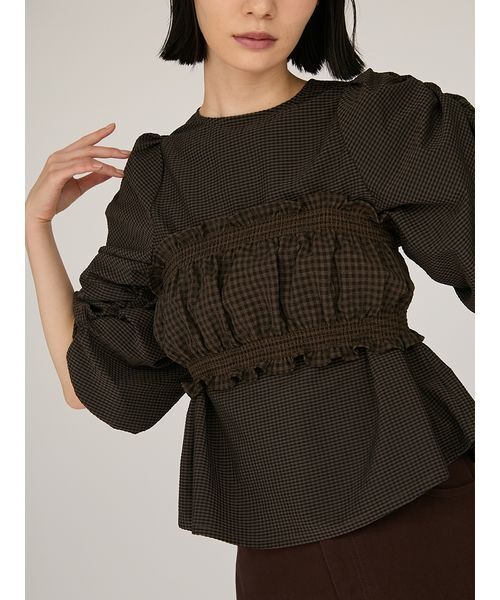 emmi(エミ)の「ギンガムチェック2ピースブラウス(シャツ/ブラウス・レディース・ブラウン/アイボリー・F)」の15枚目の写真