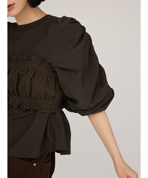 emmi(エミ)の「ギンガムチェック2ピースブラウス(シャツ/ブラウス・レディース・ブラウン/アイボリー・F)」の16枚目の写真