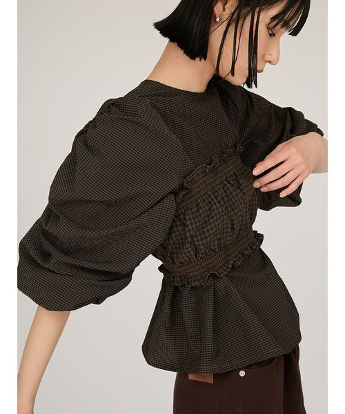 emmi(エミ)の「ギンガムチェック2ピースブラウス(シャツ/ブラウス・レディース・ブラウン/アイボリー・F)」の18枚目の写真