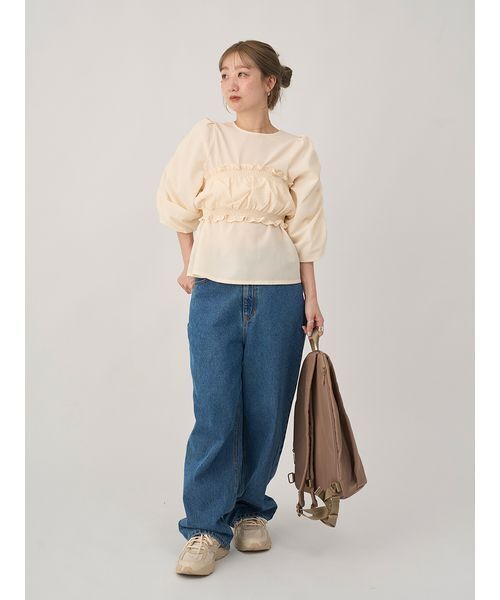 emmi(エミ)の「ギンガムチェック2ピースブラウス(シャツ/ブラウス・レディース・ブラウン/アイボリー・F)」の3枚目の写真