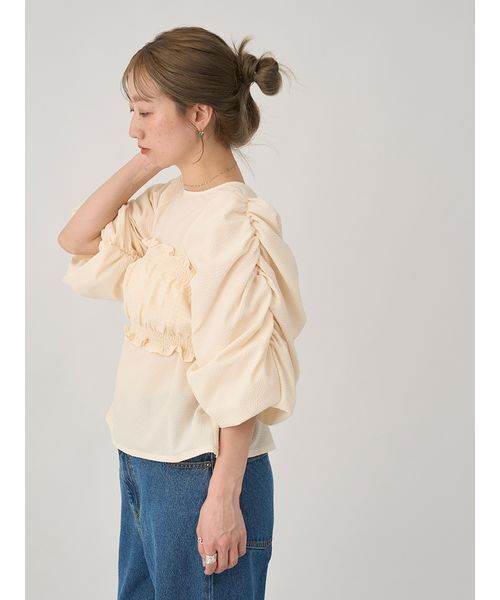 emmi(エミ)の「ギンガムチェック2ピースブラウス(シャツ/ブラウス・レディース・ブラウン/アイボリー・F)」の4枚目の写真