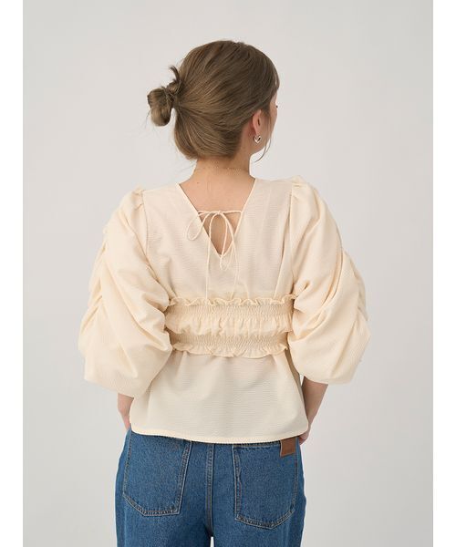 emmi(エミ)の「ギンガムチェック2ピースブラウス(シャツ/ブラウス・レディース・ブラウン/アイボリー・F)」の5枚目の写真