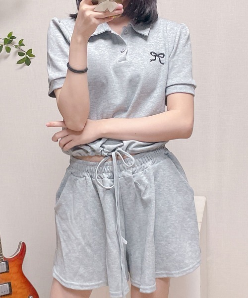 NANAHACHI(ナナハチ)の「ポロカラーTシャツ ショートパンツ セットアップ(セットアップ・レディース・クリーム/グレー/ブラック・FREE)」の3枚目の写真