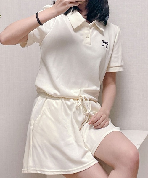 NANAHACHI(ナナハチ)の「ポロカラーTシャツ ショートパンツ セットアップ(セットアップ・レディース・クリーム/グレー/ブラック・FREE)」の1枚目の写真