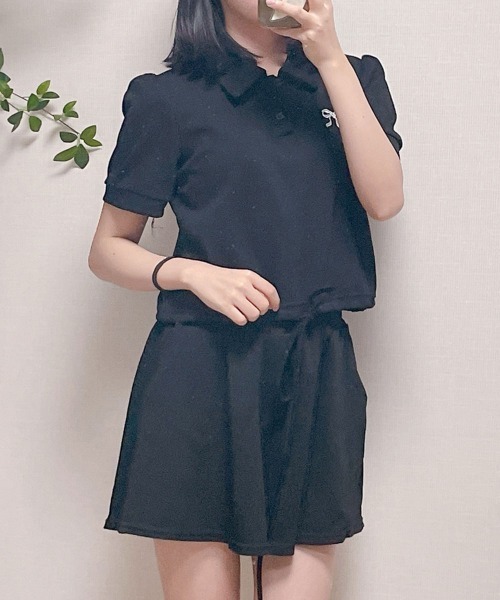 NANAHACHI(ナナハチ)の「ポロカラーTシャツ ショートパンツ セットアップ(セットアップ・レディース・クリーム/グレー/ブラック・FREE)」の2枚目の写真