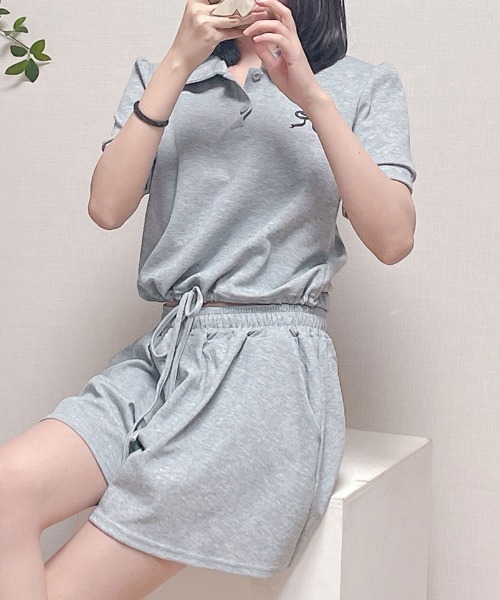 NANAHACHI（ナナハチ）の「ポロカラーTシャツ ショートパンツ セットアップ（セットアップ・レディース・クリーム/グレー/ブラック・FREE）」の17枚目の写真