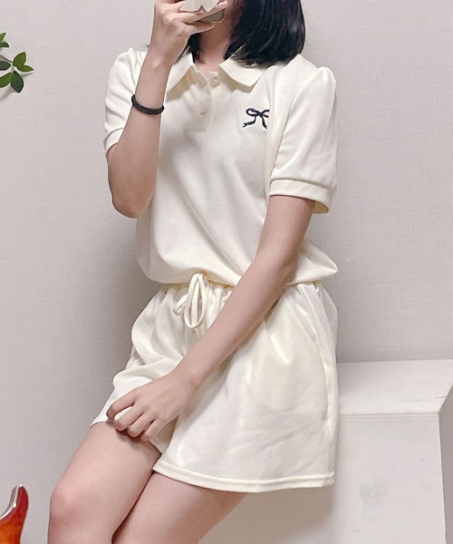 NANAHACHI（ナナハチ）の「ポロカラーTシャツ ショートパンツ セットアップ（セットアップ・レディース・クリーム/グレー/ブラック・FREE）」の20枚目の写真