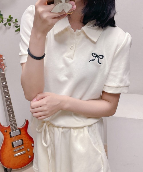 NANAHACHI(ナナハチ)の「ポロカラーTシャツ ショートパンツ セットアップ(セットアップ・レディース・クリーム/グレー/ブラック・FREE)」の4枚目の写真