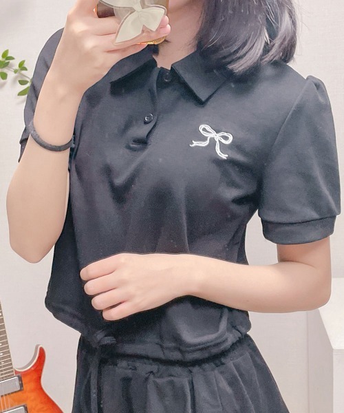 NANAHACHI(ナナハチ)の「ポロカラーTシャツ ショートパンツ セットアップ(セットアップ・レディース・クリーム/グレー/ブラック・FREE)」の6枚目の写真