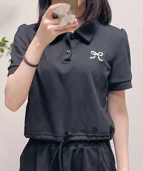 NANAHACHI（ナナハチ）の「ポロカラーTシャツ ショートパンツ セットアップ（セットアップ・レディース・クリーム/グレー/ブラック・FREE）」の7枚目の写真